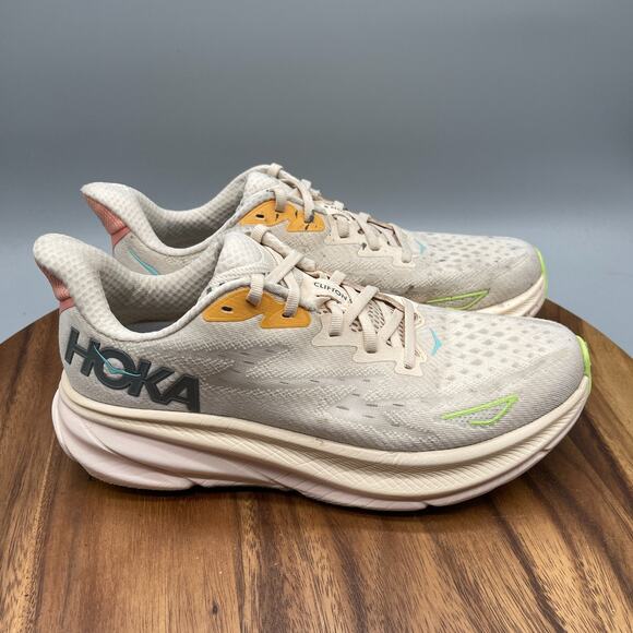 Hoka One One Clifton 9 Shoes Womens Sz 9B Vanilla Astral Running Comfort Walking - Picture 1 of 8